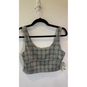 Altar'd State Sage Green Plaid Cropped Tank Top Scoop Neck Size Medium NWT